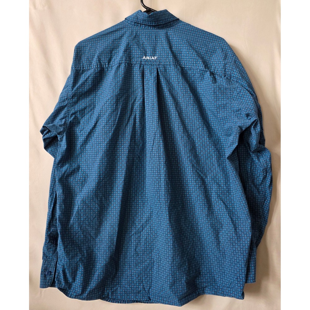 Ariat Mens Blue Geometric Print Long Sleeve Western Button Down Shirt Large - Picture 2 of 7